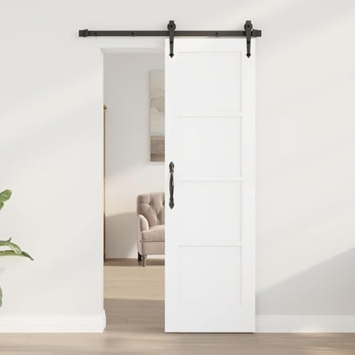 Ordellia Porte intérieure blanche 61 x 198,5 cm en contreplaqué robuste avec système coulissant, design rustique et moderne pour espace optimisé et style polyvalent maison appartement