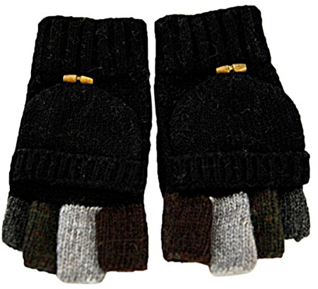 ZUMUii Butterme Herren Wolle gestrickt Cabrio Fingerlose Handschuhe Fahrhandschuhe Fausthandschuh mit Fold Back Pocket (Schwarz)