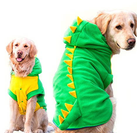 Fladorepet Lustiges Halloween-Kostüm für große Hunde, Dinosaurier-Kostüm, Hunde-Pyjama, mit Kapuze, Winter, warme Haustierkleidung, Mantel für Golden Retriever, Pitbull (Größe 4XL, Grün)