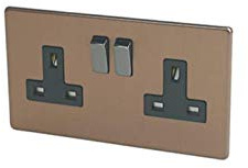 Varilight 2-Gang 13A Double Pole Switched Socket Brushed Bronze