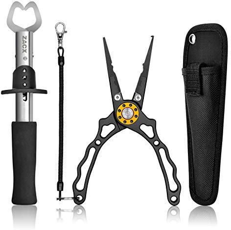 ZACX Fishing Pliers, Fish Lip Gripper Upgraded Muti-Function Fishing Pliers Hook Remover Split Ring for Fly Fishing,Ice Fishing,Fishing Gear,Fishing Gifts for Men (Package B)