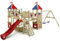 WICKEY Spielturm Ritterburg Smart Queen mit Schaukel & Rutsche, Outdoor Kinder Kletterturm mit Sandkasten, Leiter & Spiel-Zubehör für den Garten (rot/rot-blau)
