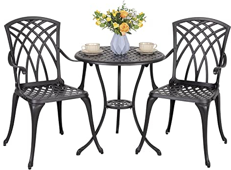 Nuu Garden 3-teiliges Outdoor Bistro Set Bistrotisch Set mit Schirmloch für Terrasse - Aluguss Antik Bronze