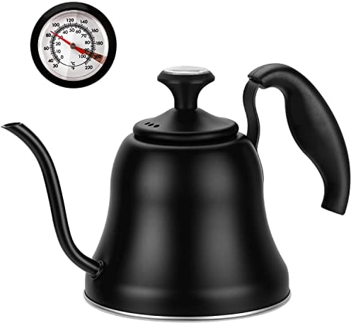 Chefbar Tea Kettle with Thermometer Stovetop Gooseneck Kettle 28oz 0.8L Pour Over Coffee Pot, Matte Black Camping Home Kitchen Water Boiler, 1Pack
