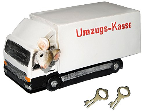 Spardose - Umzugs-Kasse - mit Schlüssel - stabile Sparbüchse aus Kunstharz - Hausbau Haus/Geld Sparschwein - Hochzeit - Eigenheim/Auto Umzug - Umzugsa..
