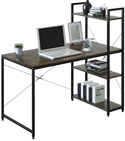 WOLTU Schreibtisch,120x60 cm, Bürotisch mit Regal, Computertisch,4 Ablagen auf rechter oder linker Seite, für Büro Homeoffice Schlafzimmer, PC Tisch, Schwarz+Rostfarbe