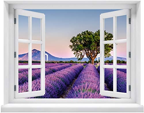 Wandtattoo - Fenster mit Aussicht auf Lavendelfeld 120 x 94 cm – Wandsticker