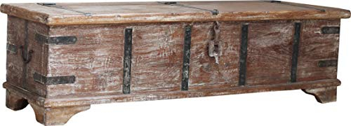 GURU SHOP Vintage Holzbox,Holztruhe im Kolonialstil, Couchtisch, Kaffeetisch aus Massivholz - Modell 52, Braun, 40x142x40 cm, Truhen, Kisten, Koffer