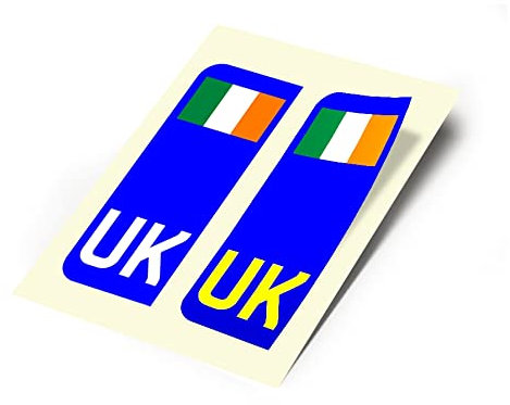 BWW Print - 2 X New UK Car Reg- Number Plate Stickers - Ireland Flag for Travel Abroad, Front & Rear