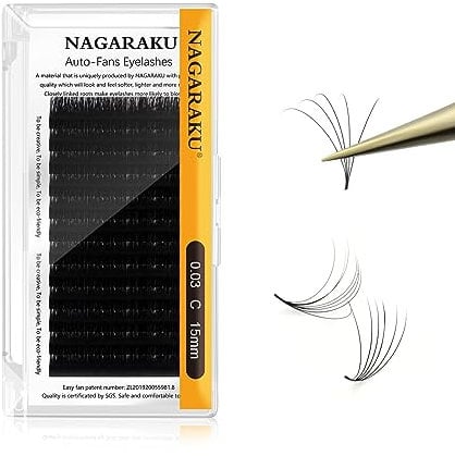 NAGARAKU Auto Fan Lash 2 Layers Volume Eyelash Extensions 0.03 C Curl 15mm Length Natural Professional False Lashes Supplies Cluster 2D 3D 4D 5D 6D 10D Russian Easy Fan Lash