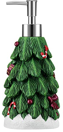 Emibele Christmas Tree Lotion Dispenser, Resin Hand Soap Shampoo Shower Gel Dispenser Bottle, Refillable leak Proof Decorative Pump Bottle for Bathroom Kitchen Countertop 13.5oz/400ml, Green
