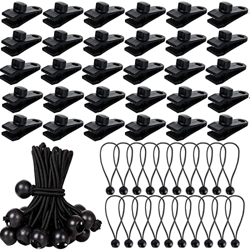 SENENQU 60 PCS Fixation Pince pour Bâche de Verrouillage avec Tendeur Elastique Noir, Clip de Bâche Tente Pince pour Auvent Fixation Bache Tarp Caravan Housse Couvertures de Piscine