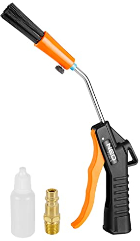 NEO TOOLS Blaspistole mit Bürste, max. Druck 10,5 bar, 18.000 U/min, Anschluss 1/4, 97 dBA, Gewicht 1,1 kg, wird empfohlen, Staub, Späne und Schmutz mit Hilfe von Druckluft zu entfernen