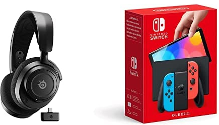 SteelSeries Arctis Nova 7-Wireless Gaming-Headset mit Multi-System-Kompatibilität – Bluetooth-Audio parallel Akkulaufzeit – Playstation, Switch + Nintendo Switch (OLED-Modell) Neon-Rot/Neon-Blau