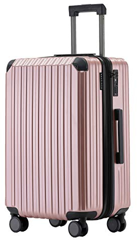 Münicase M816 TSA-Schloss, Dehnungsfuge, Teleskopgriff, Reisekoffer mit 4 Rollen, Hartschale, Mittle 65cm, Rosagold