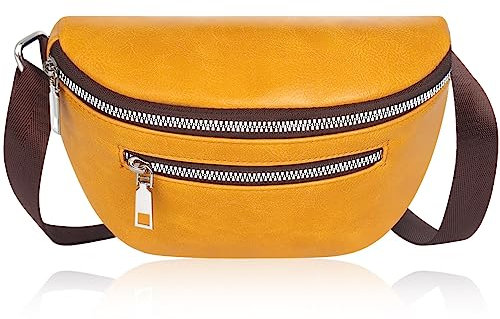 Aucenix Bauchtasche Damen Crossbody Bags - Gürteltasche Handtasche für Mädchen, Mode Hüfttasche mit verstellbarem Riemen, Stylisch Crossbag mit Premium PU Leder (Gelb)