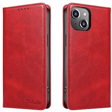 TOHULLE Case for iPhone 13 Mini, Premium PU Leather Wallet Case with Card Holder Kickstand Built-in Magnetic Closure Flip Folio Phone Cover for iPhone 13 Mini - Red