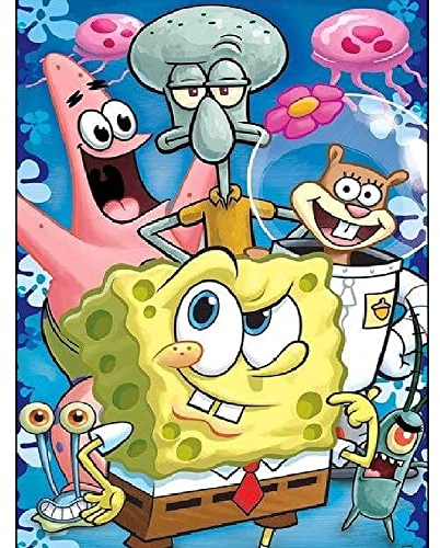 SponngeBob SqquarePants 5D Diamond Painting Set, Anime DIY Bilder Diamant Malerei Kits für Kinder, Anime Tiere Diamant Kunst Handwerk Bild Kit, Zahlen Diamond Painting Zubehör für Geschenke, Wand