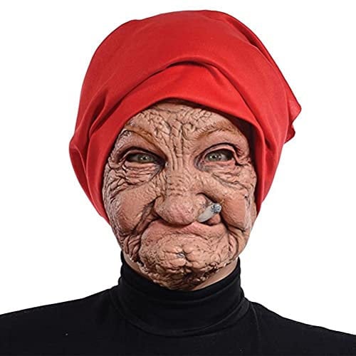 Egujiwa Maschera da vecchia signora, maschera per Halloween, feste in lattice, maschera per testa umana (A)