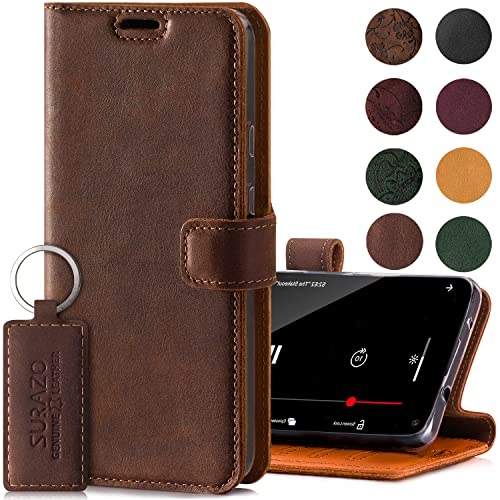 SURAZO Personalisierte Handyhülle für Apple iPhone XS Max Hülle Leder – Klappbare Echtleder Schutzhülle [Magnet, Kartenfach, RFID Schutz, Standfunktion] Flip Klapphülle Wallet Case Cover Lederhülle