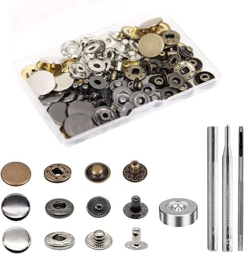 BetterJonny 24 Sets Druckknöpfe Set, Φ17mm Messing Kupfer Metall Bronze Kleidung Druckknöpfe Mit Fixierwerkzeug Kit für Leder Jeans Jacke Brieftasche Handtasche, 3 Farben
