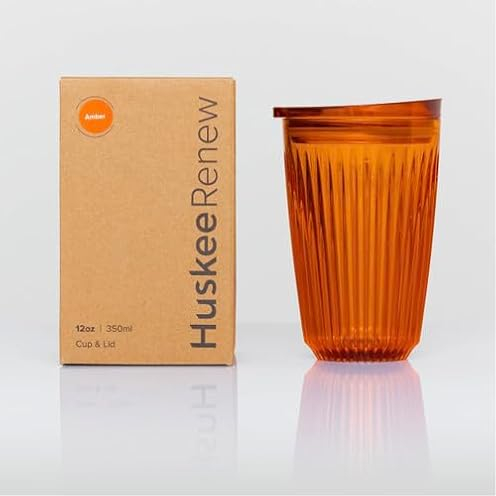 Huskee Renew Range Cup & Lid- Amber and Smoke - (6oz, 8oz, 12oz, 16oz) (Amber, 12oz Cup & Lid)