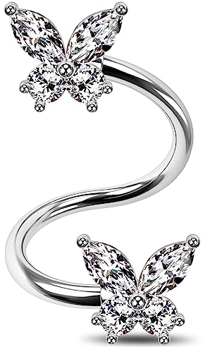 Jewseen Twisted Spiral Ohrringe Schmetterling Knorpel Ohrringe Edelstahl Spirale Hantel Daith Piercing Schmuck Twisted Lip Labret, Edelstahl