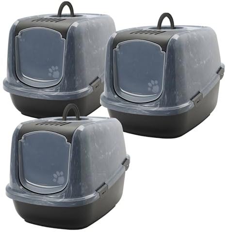 Nestor Jumbo Lot de 3 bacs à litière XXL pour grands chats Noir/marbre