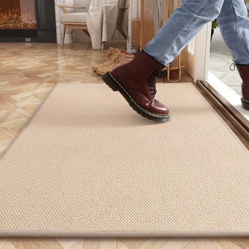 COLOR&GEOMETRY Door Matts Indoor 92x152 cm, Doormat Indoor Non-slip Dirt Trapper, Absorbent Inside Entrance Rug, Washable Low Profile Front Door Mats for Entryway, Beige(Rolled-up NO Creases)