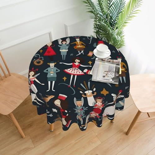 BGHEWRT Runde dekorative Tischdecke für Damen, Nussknacker, Ballett, Weihnachten, Tanz, weich, knitterfrei, kann gewaschen und wiederverwendet werden. Schützen und dekorieren Sie Ihre runden Esstische