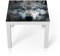DEQORI Glastisch | weiß klein 55x55 cm | Motiv Eiskalter Blick | ausgefallener Beistelltisch aus Glas | Hochglanz Couchtisch fürs Wohnzimmer | moderner Couch Tisch mit Design