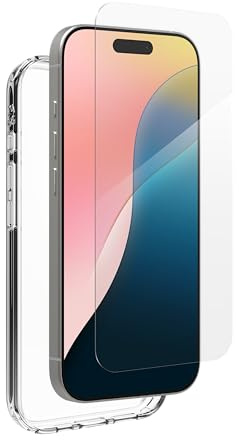 ZAGG InvisibleShield Glass Elite 360 Bundle Tempered Glass Screen Protector and Phone Case for iPhone 16 Pro [6.3-Inch], Smudge & Scratch-Resistant, Shockproof, Easy Application (Transparent)