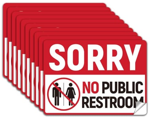 WADORN 10Pcs No Public Restroom Sign Sticker, PVC Waterproof Sorry No Public Bathroom Safe Sign Stickers Decal for Mall Business Self Adhesive Safety Sign Labels for Door Window, 5.1x7.1 Inch