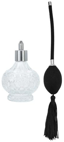 Qukaim Botella de perfume de cristal retro, recargable de 80 ml, atomizador con borla, diseño elegante para viajes y uso doméstico, recipiente de perfume vacío