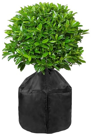 Pflanzen Winterschutz Topf, 65*70cm Pflanzen Frostschutzhülle, Winter Pflanzen Frostschutz, Pflanzenhülle Mit Kordelzug Und Reißverschluss Für Winter Outdoor Obstbäume Topfpflanzen, Schwarz