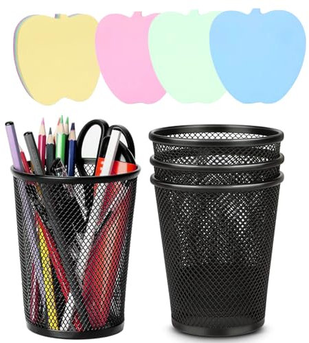 4 Packs Pen Holders, Mesh Pencil Holder Metal Pen Cup Black for Desk, Multifunctional Organizer for Office School Home Makeup Brush,Pencil Cup for Pen