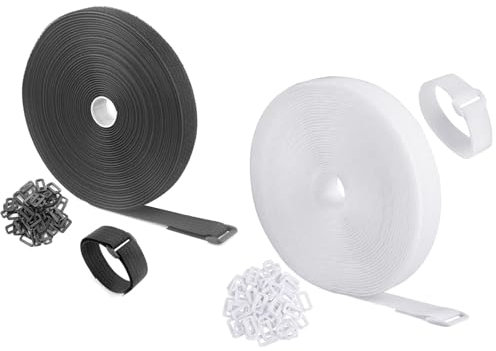 Klettband,Klettband Selbstklebend,Kabelbinder WiederverschließBar, Kabelbinder, 5m Klettband Mit 40 Metallschnalle,Kabelbinder Zum Organisieren Ihrer Kabel, Schnüre, Schläuche Usw（5m schwarz，5m weiß）