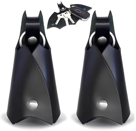 Amexo Portachiavi Bat-Man Set di 2 Custodie per Chiavi in Pelle Classico Astuccio Portachiavi Auto Uomo Organizzatore Chiavi per Tutti i Tipi di Chiave Nero
