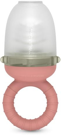 Suavinex, Chupete Fruta Bebé, Alimentador Antiahogo de Silicona Grado Alimentario, con Tapa, Fácil de Limpiar, Apto Lavavajillas, Apto Congelador, Alivia las Encías, Ideal BLW, +6 Meses, Rosa