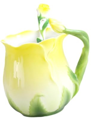 SiaBiced Porcelain Mug with 3D Rose Design for Coffee And Tea, yellow