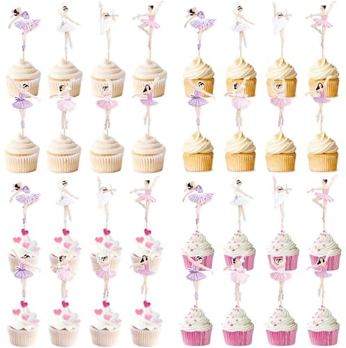 24 Stück Ballerina Girl, wunderschöne Tanztortendekoration, Fee Dessert, Mädchen Tortendekoration, Ballerina Geburtstag Dekoration