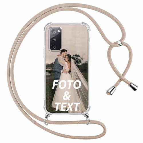 Xylota Personalisierte Handykette Handyhülle für Samsung Galaxy S7 mit Band, Personalisiert Hülle mit Selbst Bild Text Foto, Individuelle Design Khaki Silikon Schutzhülle für Samsung S7 5,1''