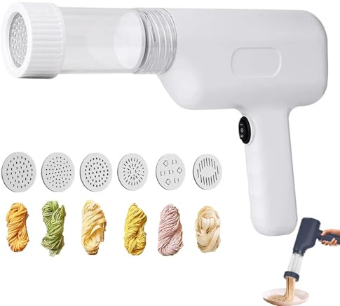 Idiyappam Maker Electric - 2025 New Electric Idiyappam Maker with 6 Molds, Rechargeable Automatic Pasta Maker, Portable Noodle Maker for Home (White)