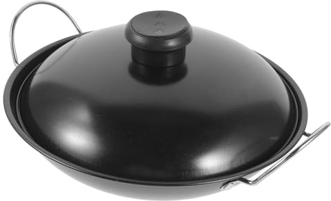 MUCKLILY Household Cooking Wok with Double Handles Stainless Steel Round Pan for Daily Use Safe and Kitchen Accessory for Home Cooking Gas and Electric Stove