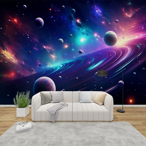 MMYAOKEN Papier Peint Panoramique Galaxie 300x210 cm - Décoration Murale Espace Planète Système Solaire - Tapisserie Murales Papier Peint Intissé pour Chambre Salon - Poster Tableaux Photo Muraux