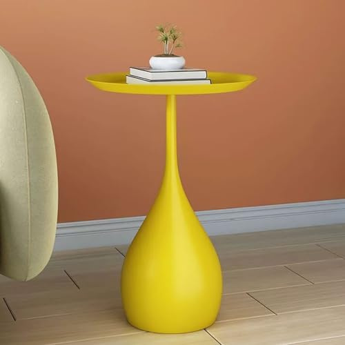 Bunter, Runder Beistelltisch Aus Metall – Beistelltisch for Drinnen Und Draußen Mit Tropfenförmigem Sockel (15,7 Durchmesser X 23,6 H, Blau)(Yellow)