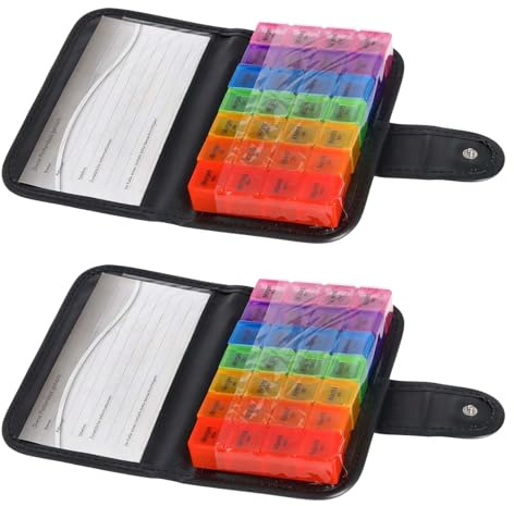 2er Set Pillenbox 7 Tage 4 Fächer mit Schwarzen Etui Pillendose Medikamentenbox Tablettenbox -Tablettendose