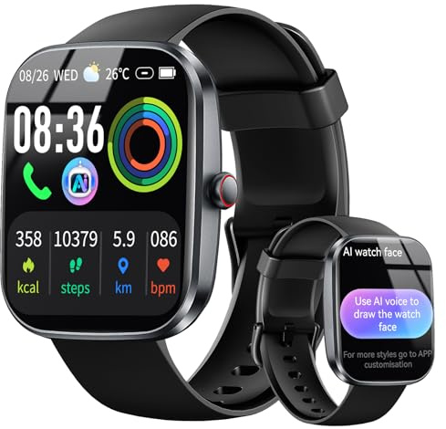 uaue AI - Smartwatch da uomo e donna, 1,91, con chiamate Bluetooth | Cardiofrequenzimetro, monitoraggio del sonno, contapassi, 110 modalità sportive, orologio fitness impermeabile IP68