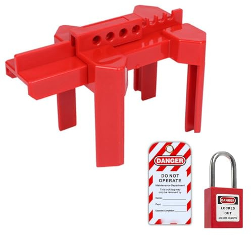 NINMORTH Dispositivo di blocco valvola a sfera regolabile per rubinetti esterni e valvole industriali, materiale ABS, diametro tubo da 1/2 a 2-1/2, con lucchetto e etichetta