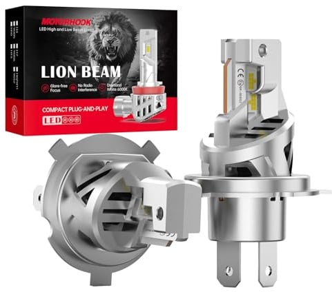 NUROTA H4 Lampe Auto Fehlerfrei - 12V 55W 6000K Weißes Licht - 500% Mehr Helligkeit - Halogen Scheinwerferlampe Für Fernlicht & Abblendlicht 2 Stück